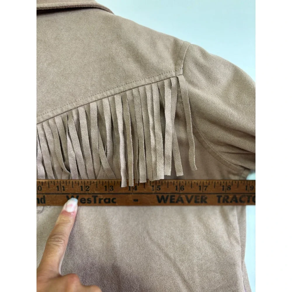 Shyanne Girls Tan Faux Suede Fringe Western Zip Up Jacket Brown XL